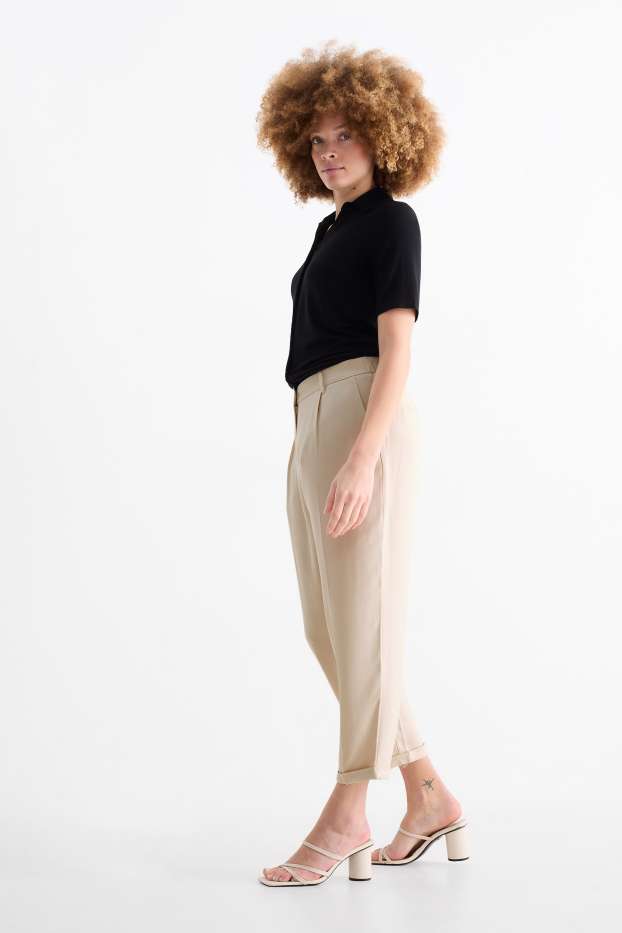 Dames - Pantalon - mid waist - tapered fit - licht beige