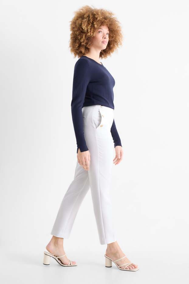 Femei - Pantaloni de stofă - talie înaltă - tapered fit - alb