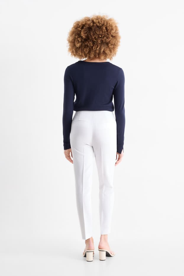 Femei - Pantaloni de stofă - talie înaltă - tapered fit - alb