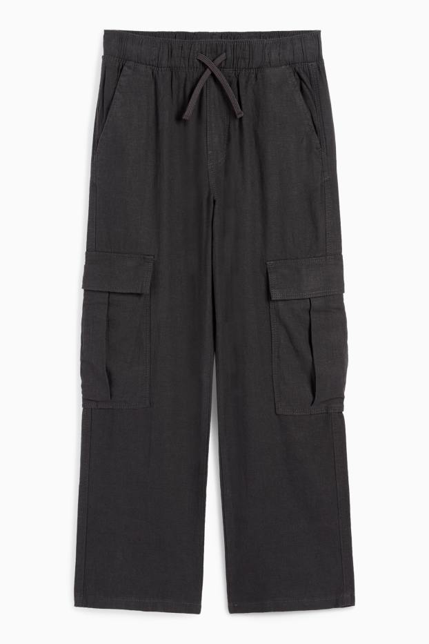 Kinder Jungen - Cargohose - Leinen-Mix - dunkelgrau
