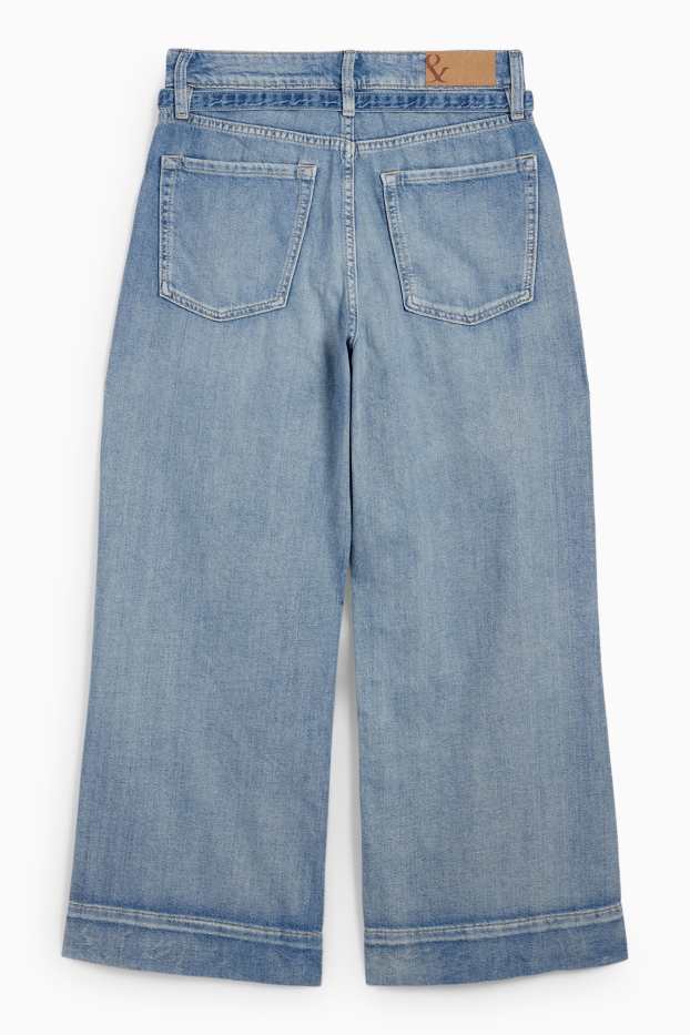 Dona - Crop Wide Leg Jeans amb cinturó - high waist - texà blau clar