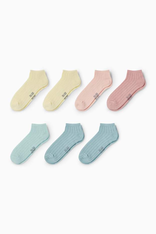 Children Girls - Multipack of 7 - trainer socks - cable knit pattern - yellow