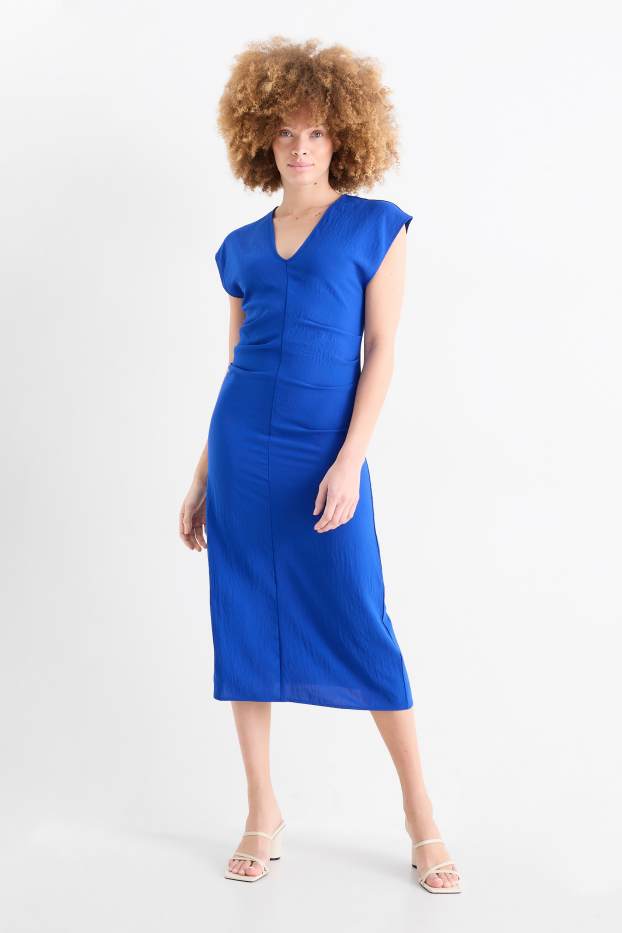 Donna - Vestito aderente con scollo a V - blu scuro
