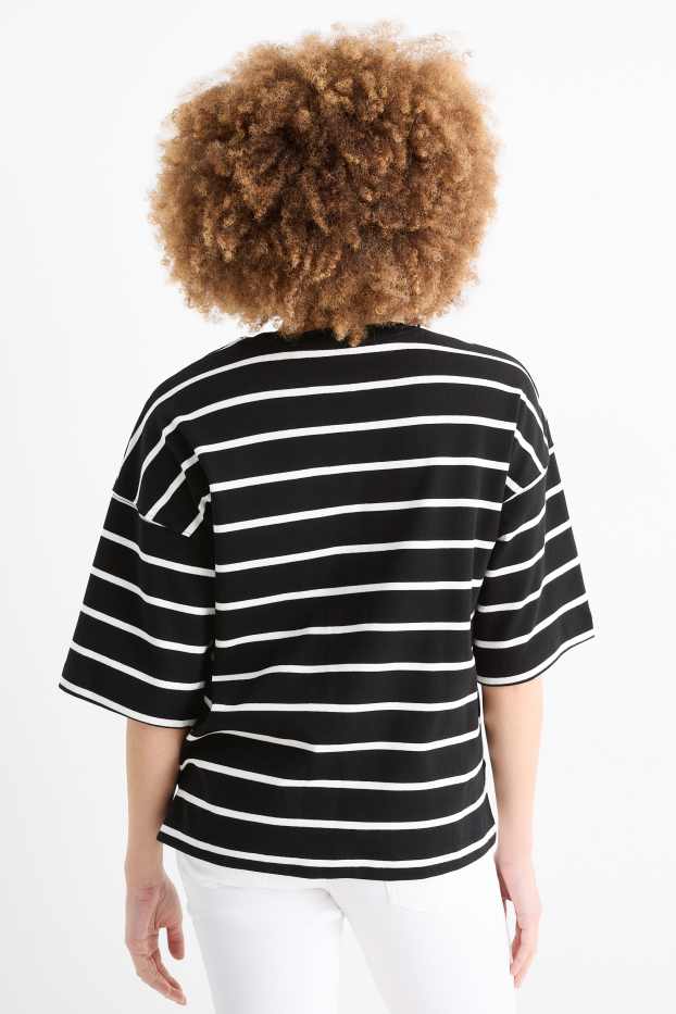 Femmes - T-shirt - oversize - à rayures - noir / blanc