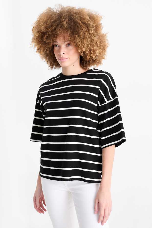 Femmes - T-shirt - oversize - à rayures - noir / blanc