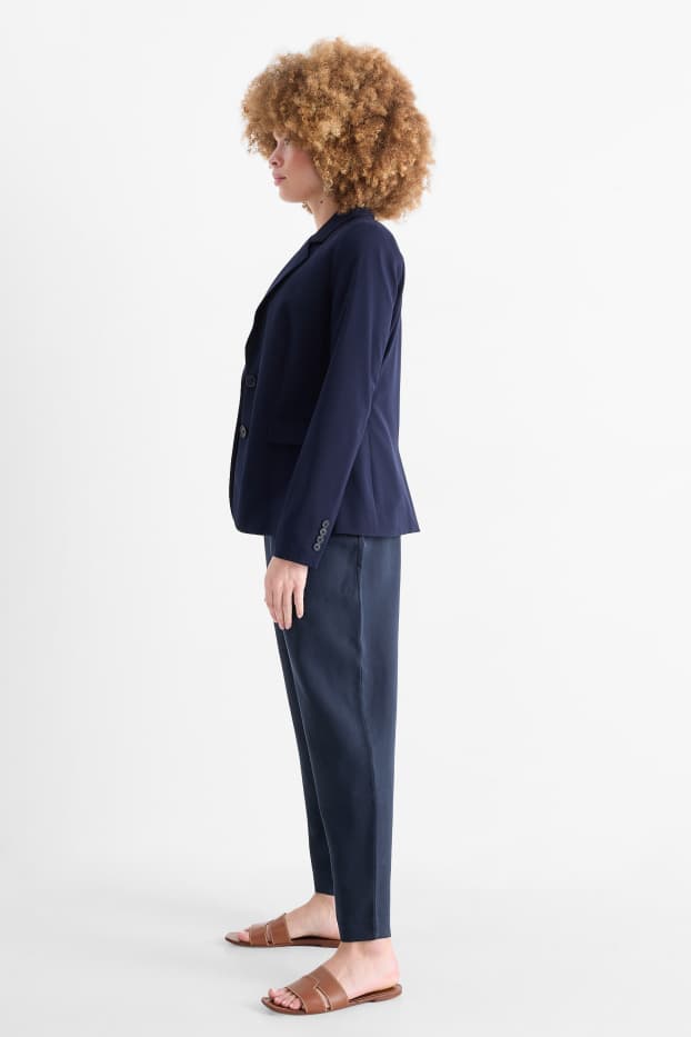 Dámské - Plátěné kalhoty - high waist - tapered fit - strukturované - tmavomodrá