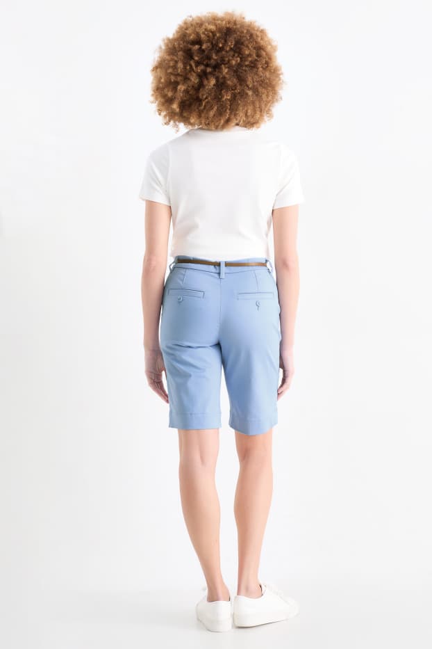 Damen - Bermudas mit Gürtel - Mid Waist - blau