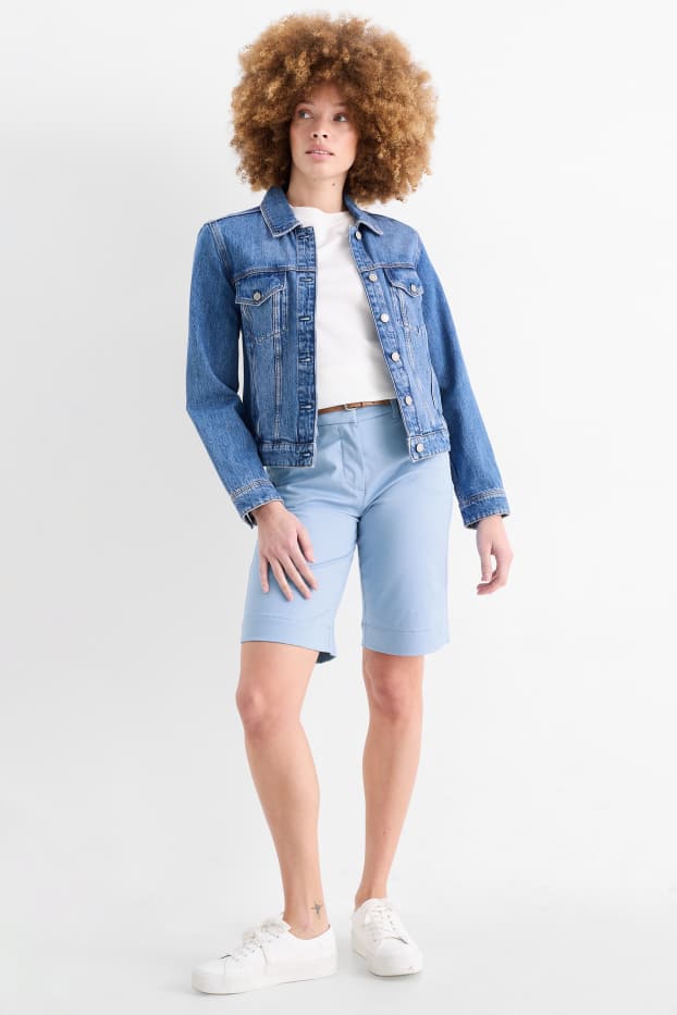 Damen - Bermudas mit Gürtel - Mid Waist - blau