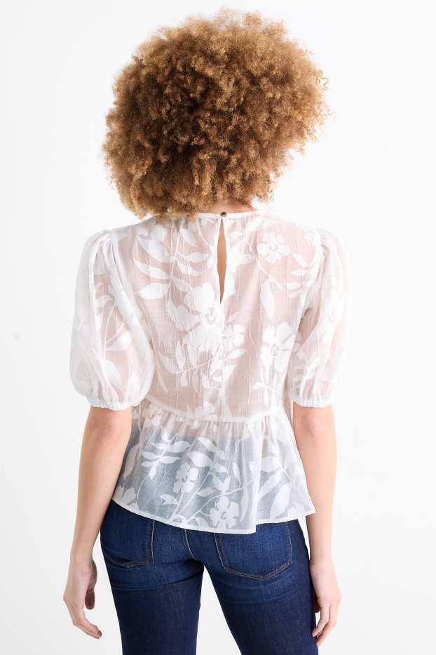 Women - Blouse - floral - white