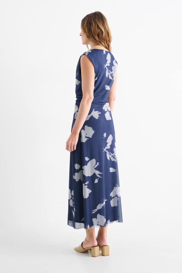 Damen - Mesh-Kleid - geblümt - blau