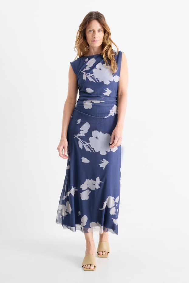 Damen - Mesh-Kleid - geblümt - blau