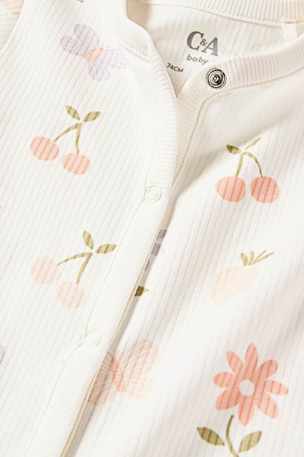 Miminka - dívky - Motivy květin, třešní a motýlů - pyžamo pro miminka - bílá