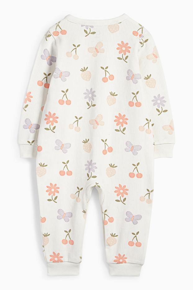 Miminka - dívky - Motivy květin, třešní a motýlů - pyžamo pro miminka - bílá