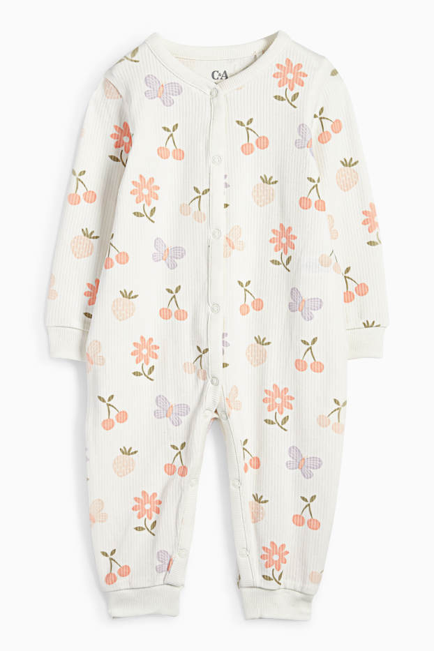 Miminka - dívky - Motivy květin, třešní a motýlů - pyžamo pro miminka - bílá