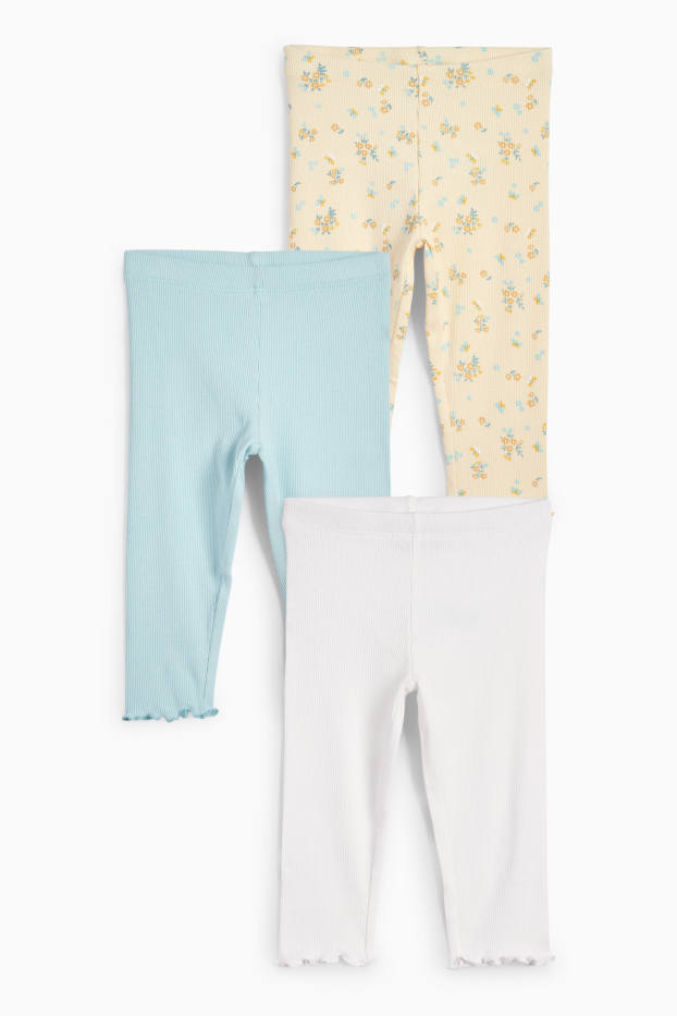Kinder Mädchen - Multipack 3er - Blume - Capri-Leggings - gerippt - hellgelb