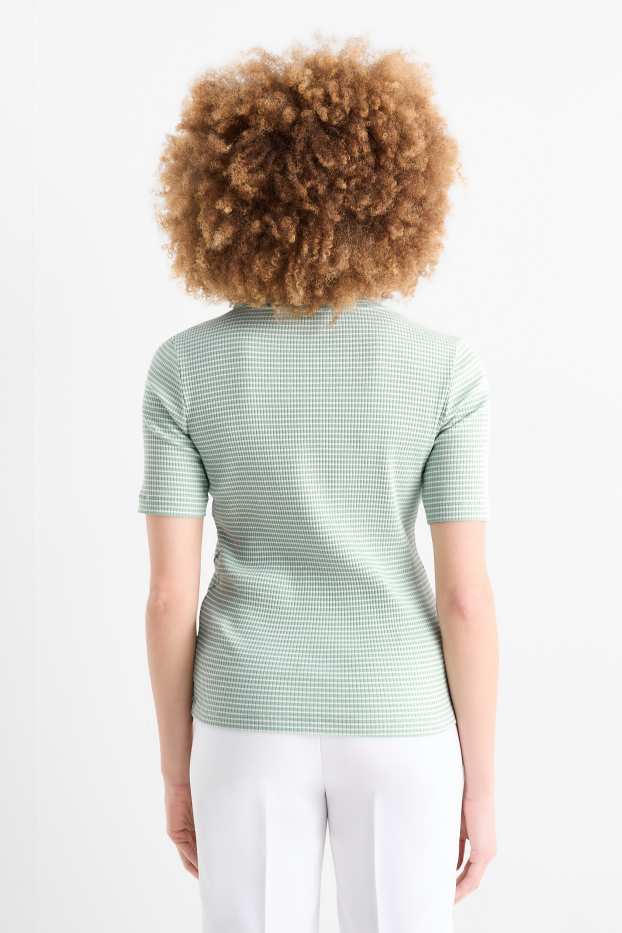 Women - T-shirt - ribbed - striped - light green