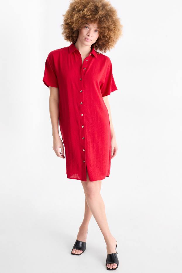 Femei - Rochie tip bluză - roșu