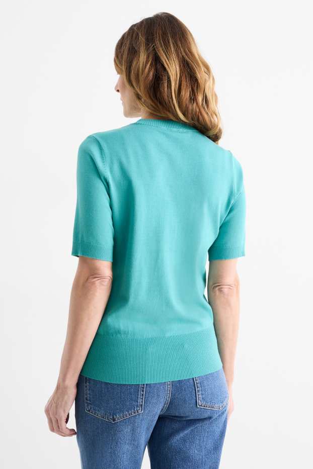 Damen - Strickpullover - kurzarm - türkis