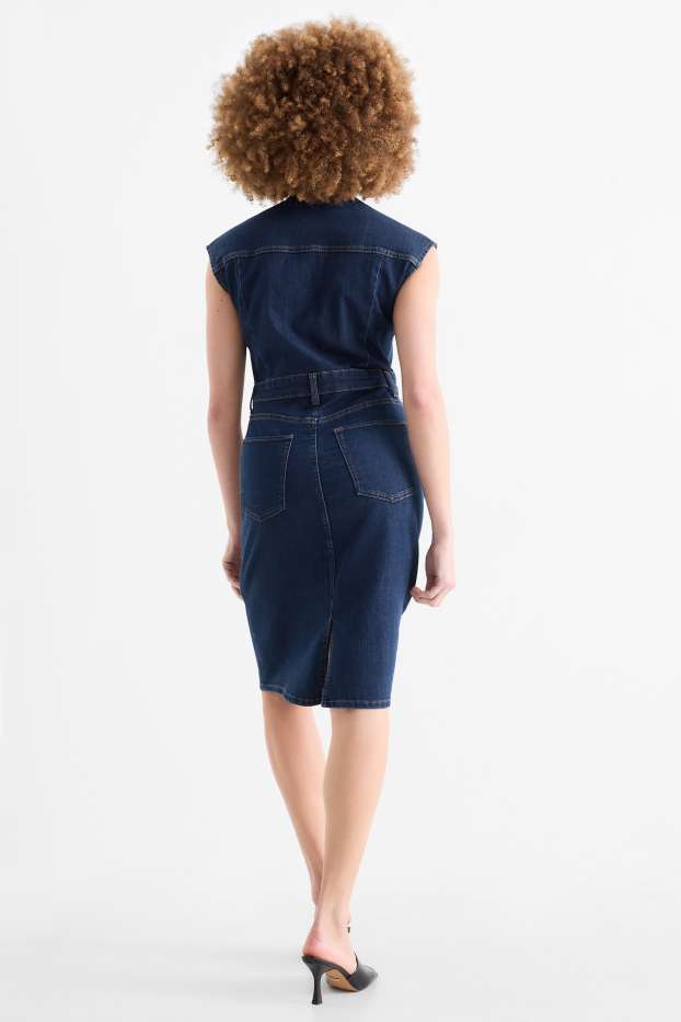 Damen - Jeans-Blusenkleid - dunkeljeansblau
