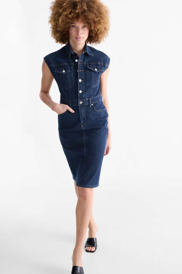 Damen - Jeans-Blusenkleid - dunkeljeansblau