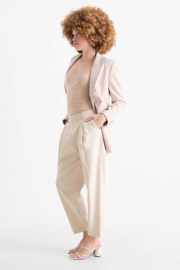 Dámské - Plátěné kalhoty - high waist - tapered fit - béžová