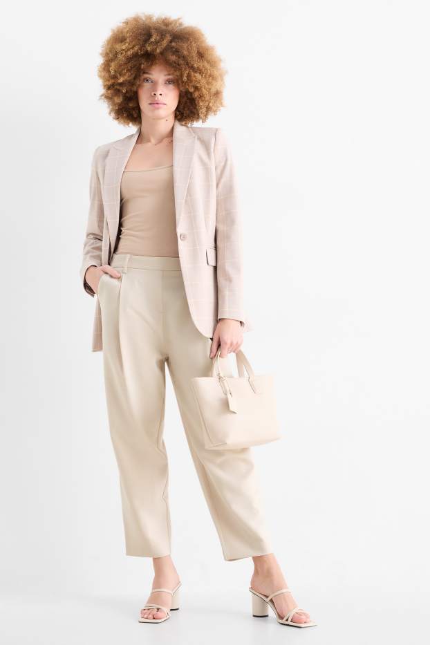 Dámské - Plátěné kalhoty - high waist - tapered fit - béžová