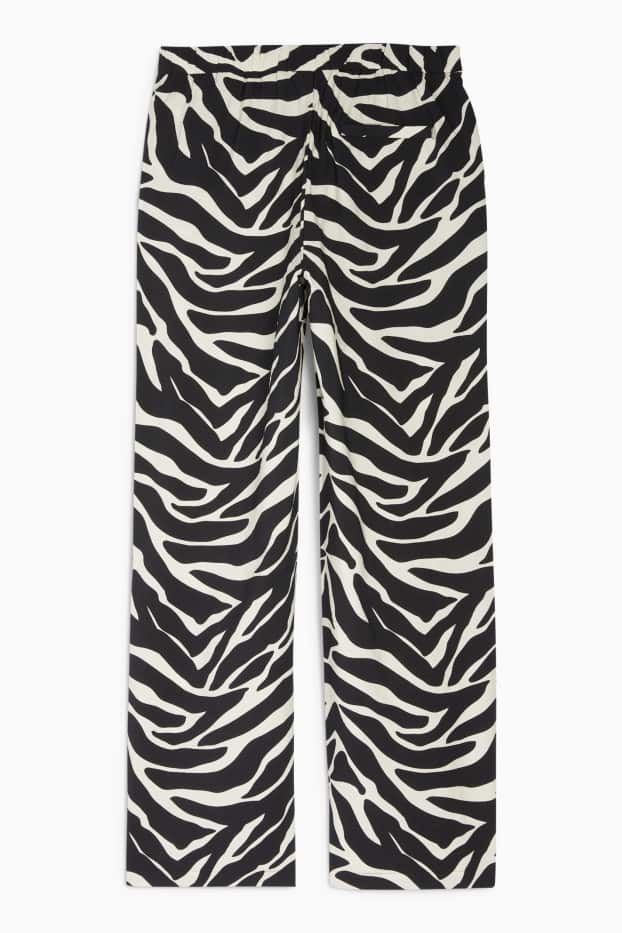 Donna - Pantaloni di stoffa - vita alta - gamba ampia - fantasia - nero / beige