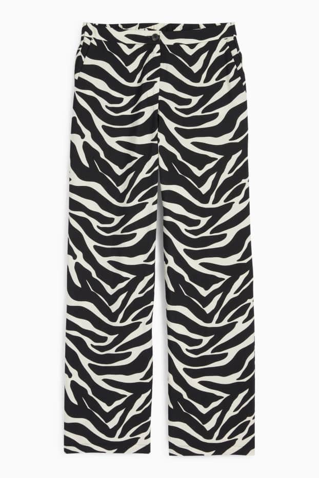 Donna - Pantaloni di stoffa - vita alta - gamba ampia - fantasia - nero / beige