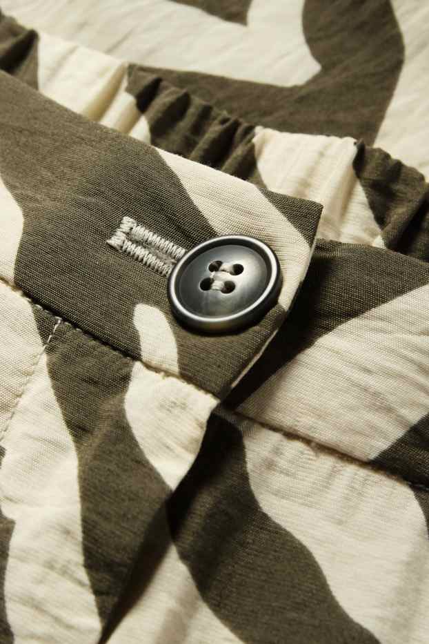 Women - Cloth trousers - high waist - wide leg - patterned - green / beige