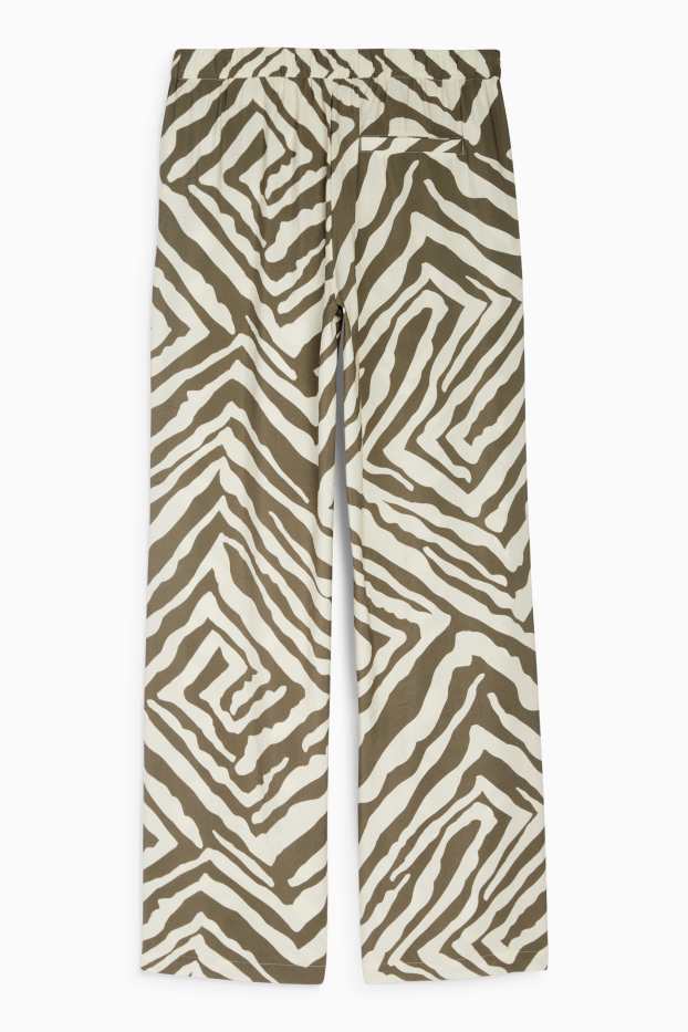 Women - Cloth trousers - high waist - wide leg - patterned - green / beige
