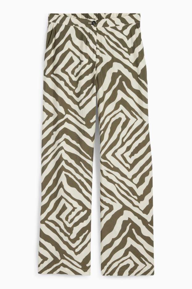 Women - Cloth trousers - high waist - wide leg - patterned - green / beige