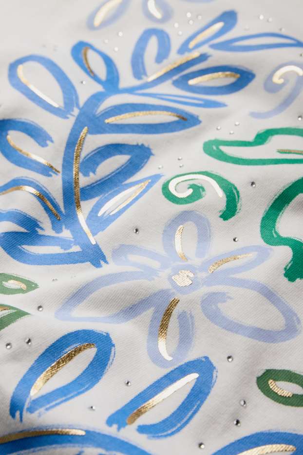 Dona - Samarreta de mànigues curtes amb pedres d’estràs - slim fit - blanc