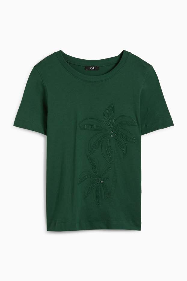 Dona - Samarreta de mànigues curtes amb pedres d’estràs - slim fit - verd fosc