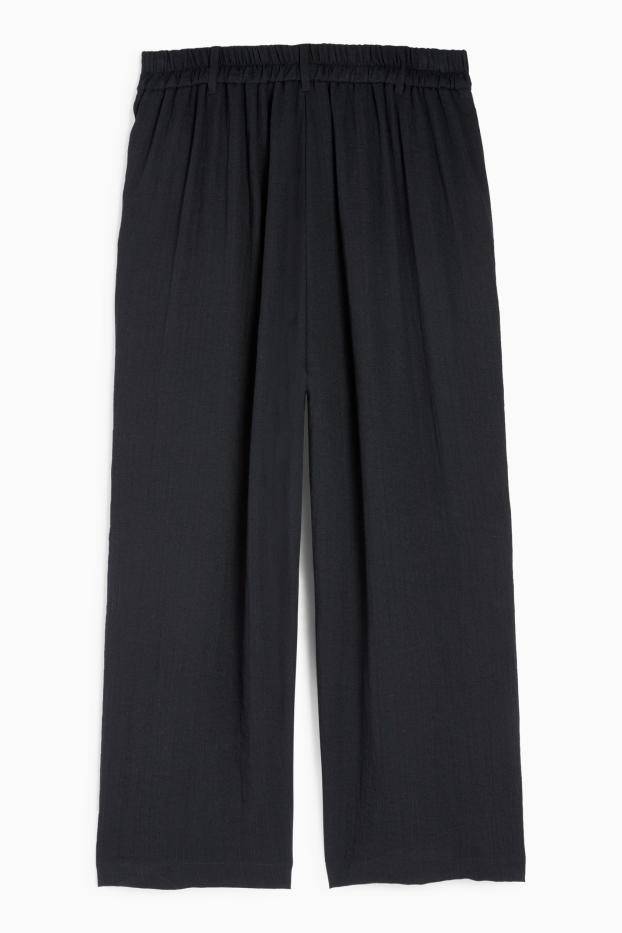 Femei - Pantaloni de stofă - talie înaltă - wide leg - negru