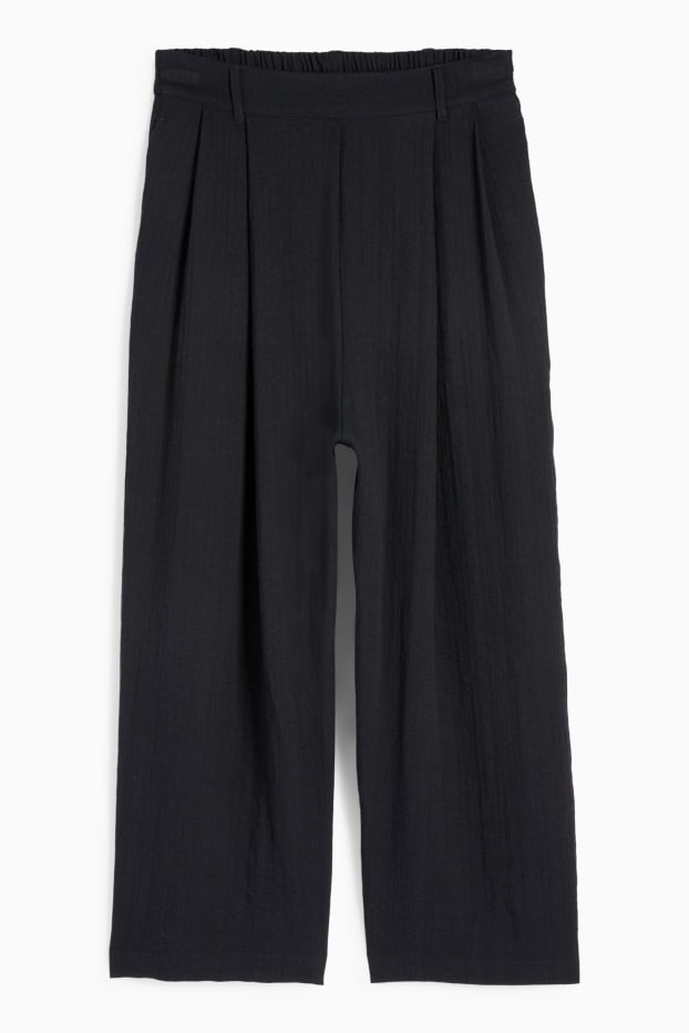 Femei - Pantaloni de stofă - talie înaltă - wide leg - negru