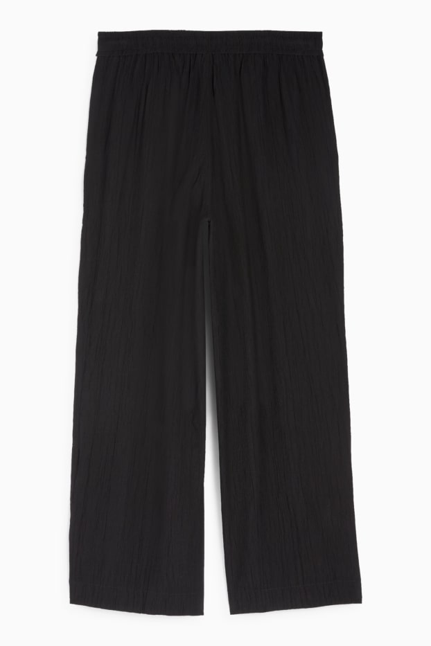 Damen - Stoffhose - High Waist - Wide Leg - strukturiert - schwarz