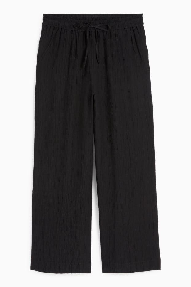 Damen - Stoffhose - High Waist - Wide Leg - strukturiert - schwarz