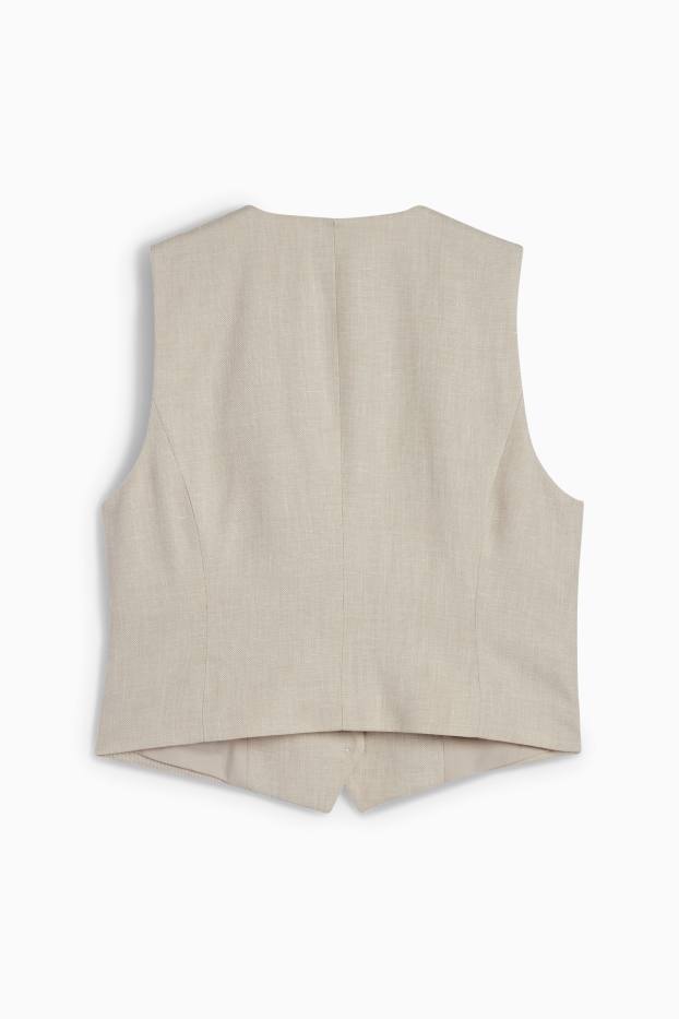 Dames - Business-gilet, deels met linnen - relaxed fit - beige