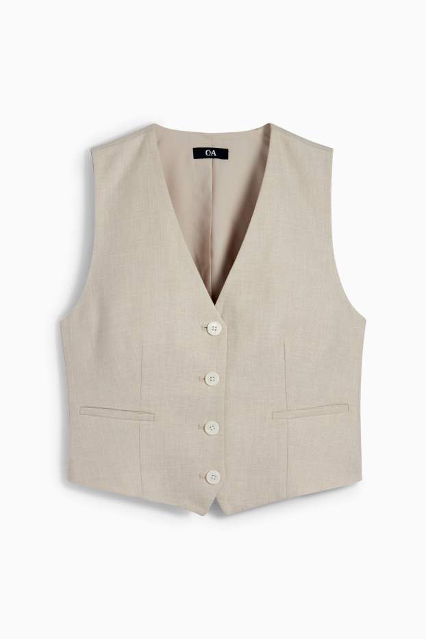 Dames - Business-gilet, deels met linnen - relaxed fit - beige