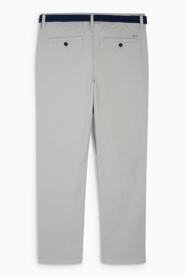 Pánské - Kalhoty chino s páskem - regular fit - světle šedá