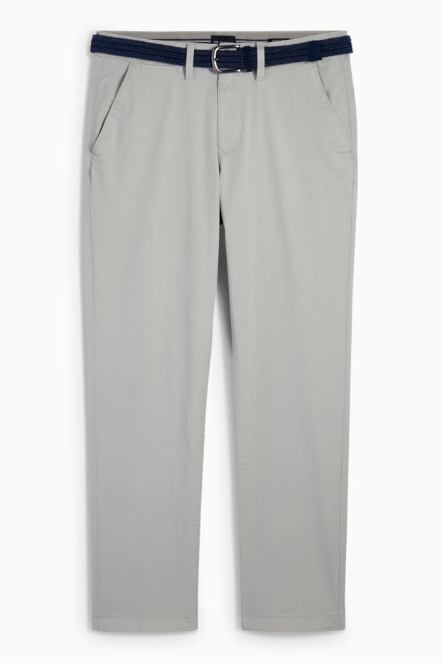 Pánské - Kalhoty chino s páskem - regular fit - světle šedá
