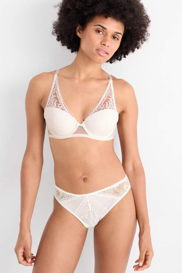 Dames - BH met beugels - PLUNGE - voorgevormd - crème wit