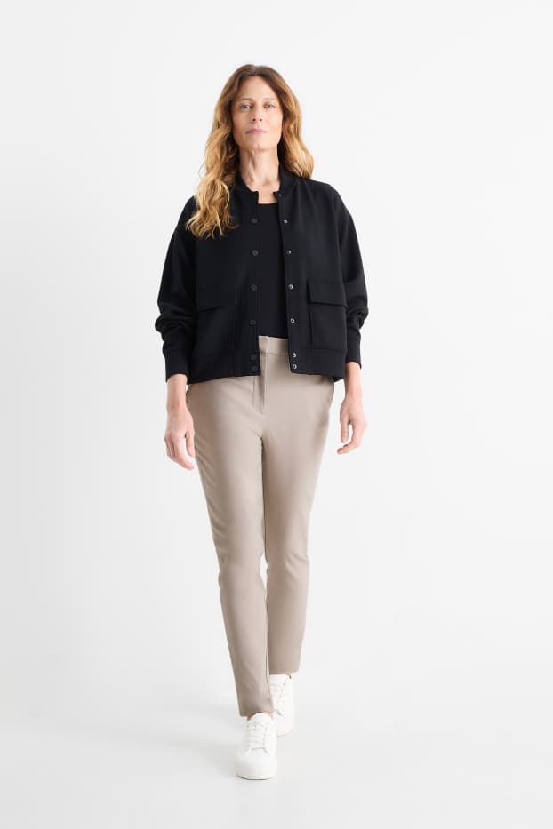 Femmes - Pantalon en toile - mid waist - slim fit - gris clair