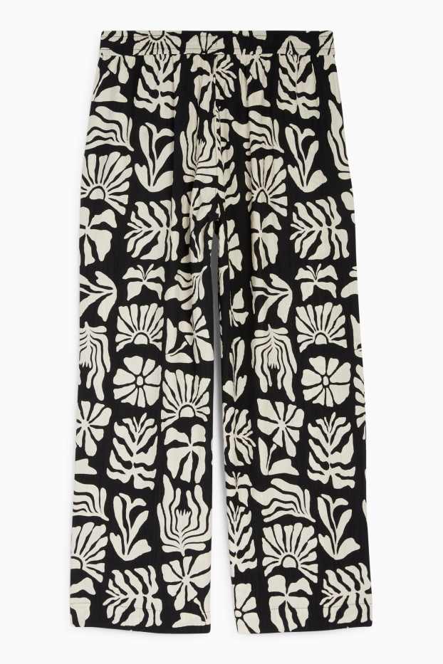 Femei - Pantaloni de stofă - talie înaltă - wide leg - cu model - structurați - negru / nej