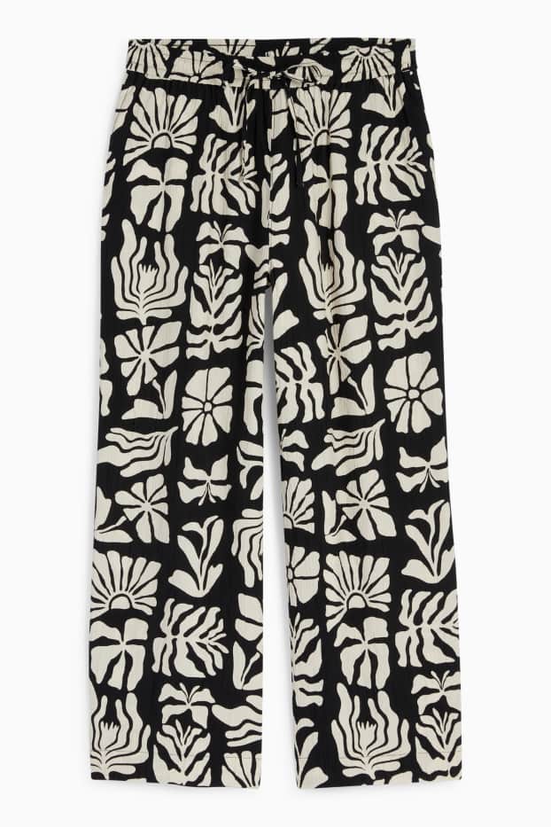 Femei - Pantaloni de stofă - talie înaltă - wide leg - cu model - structurați - negru / nej