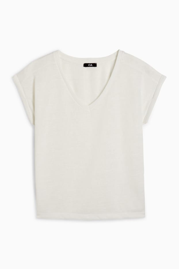 Damen - T-Shirt mit V-Ausschnitt - Regular Fit - weiß