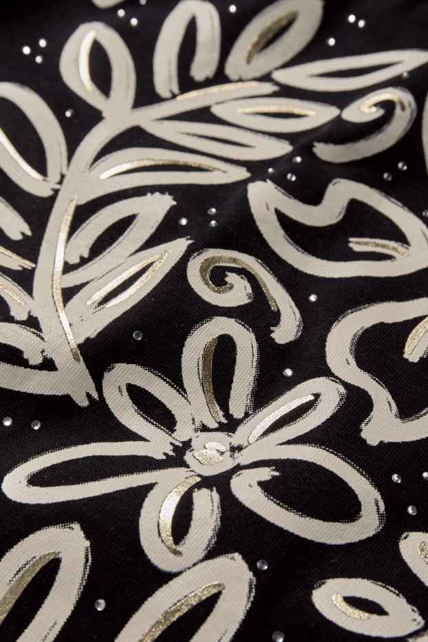 Women - T-shirt with rhinestones - slim fit - black