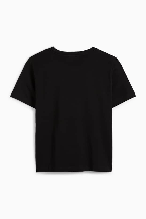 Women - T-shirt with rhinestones - slim fit - black