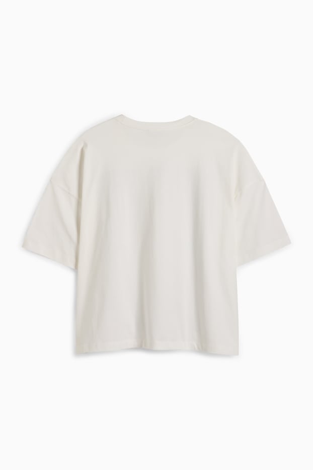 Dámské - Tričko se štrasovými kamínky - oversized - bílá