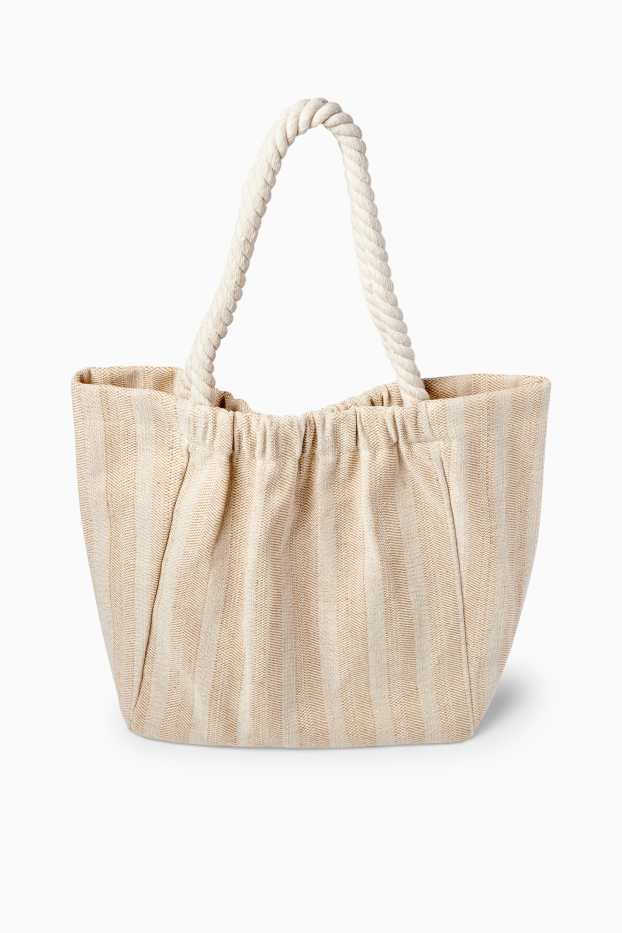 Donna - Shopper grande - a righe - beige chiaro